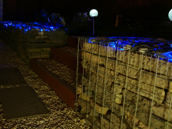 gabion wall with lighting