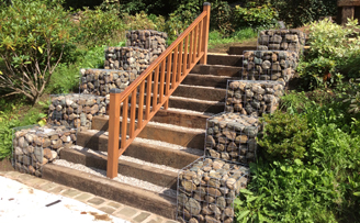 Gabion Stairwell using sleepers