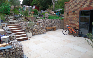 Gabion Courtyard and clever sleeper bench.